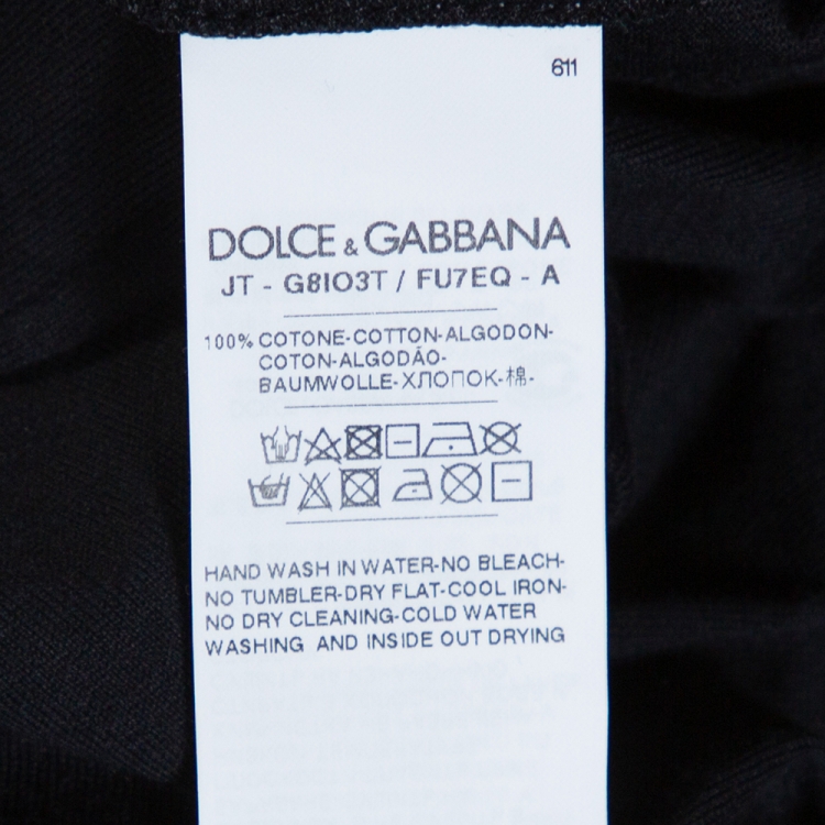 مملوكة مسبقًا Dolce & Gabbana Dark Blue Cotton Logo Plaque V-Neck T-Shirt XXL