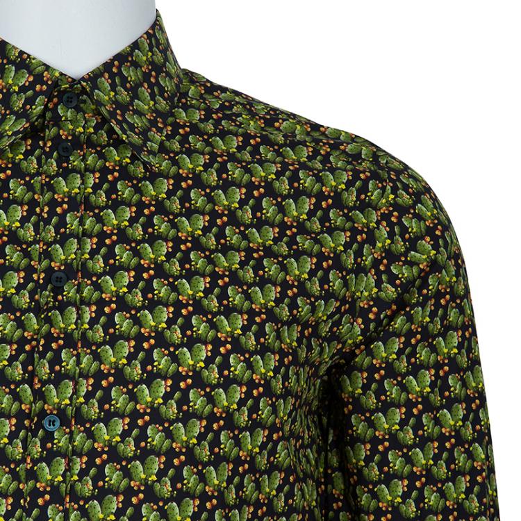 Pre Owned Dolce and Gabbana Men's Green Cactus Shirt L
