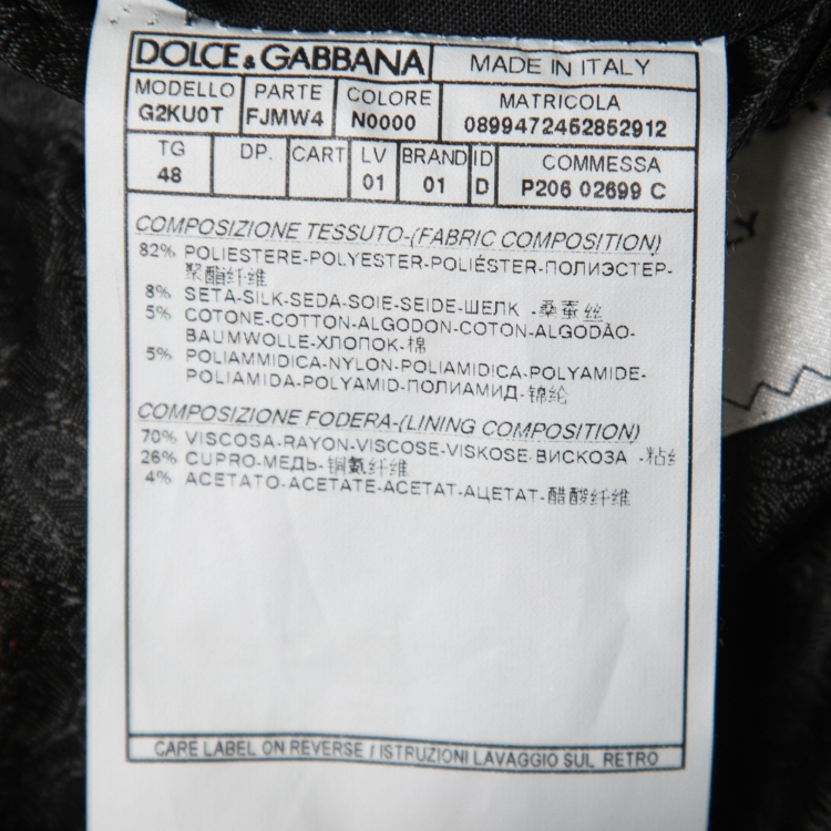 مملوكة مسبقًا Dolce & Gabbana Black Floral Jacquard Velvet Trim Tailored Blazer M