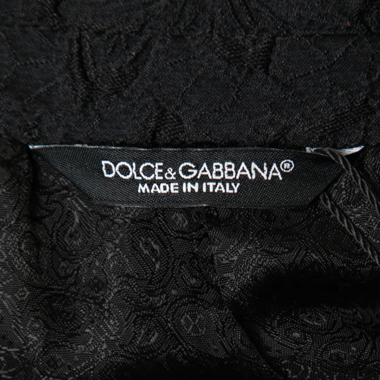 مملوكة مسبقًا Dolce & Gabbana Black Floral Jacquard Velvet Trim Tailored Blazer M