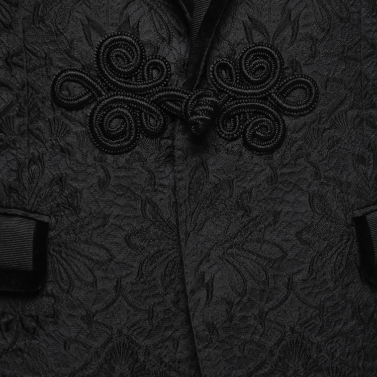مملوكة مسبقًا Dolce & Gabbana Black Floral Jacquard Velvet Trim Tailored Blazer M