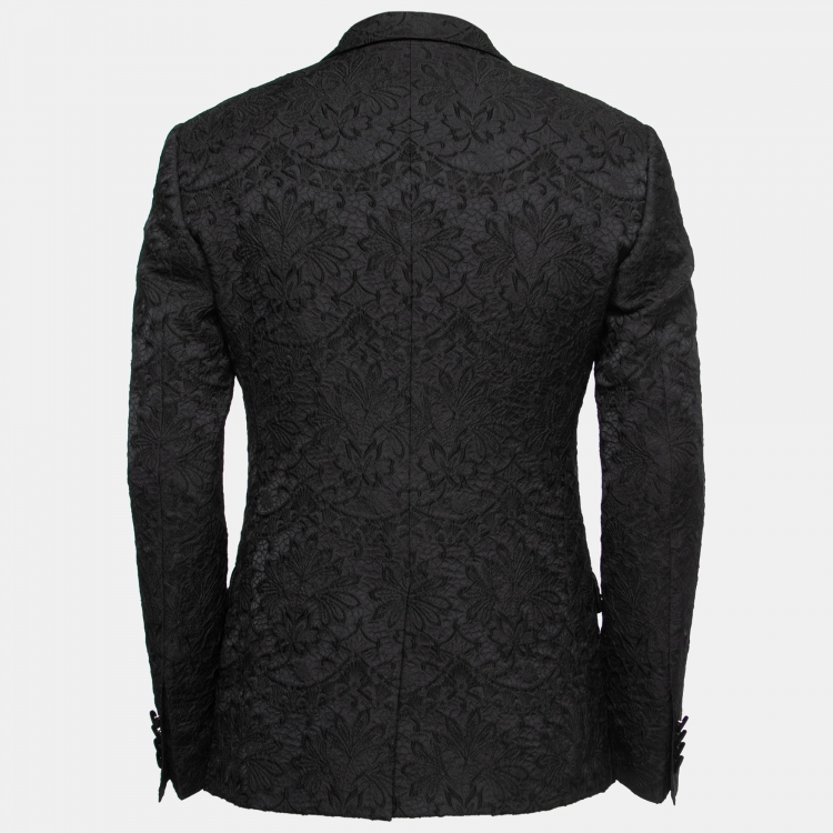 مملوكة مسبقًا Dolce & Gabbana Black Floral Jacquard Velvet Trim Tailored Blazer M