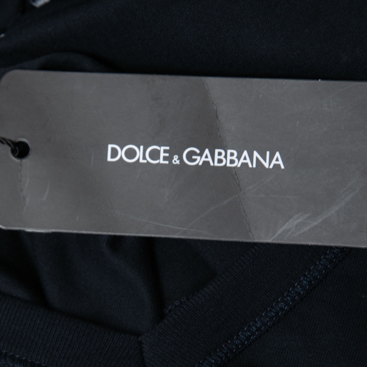 Pre Owned Dolce & Gabbana Navy Blue Cotton Logo Patch V-Neck T-Shirt 2XL