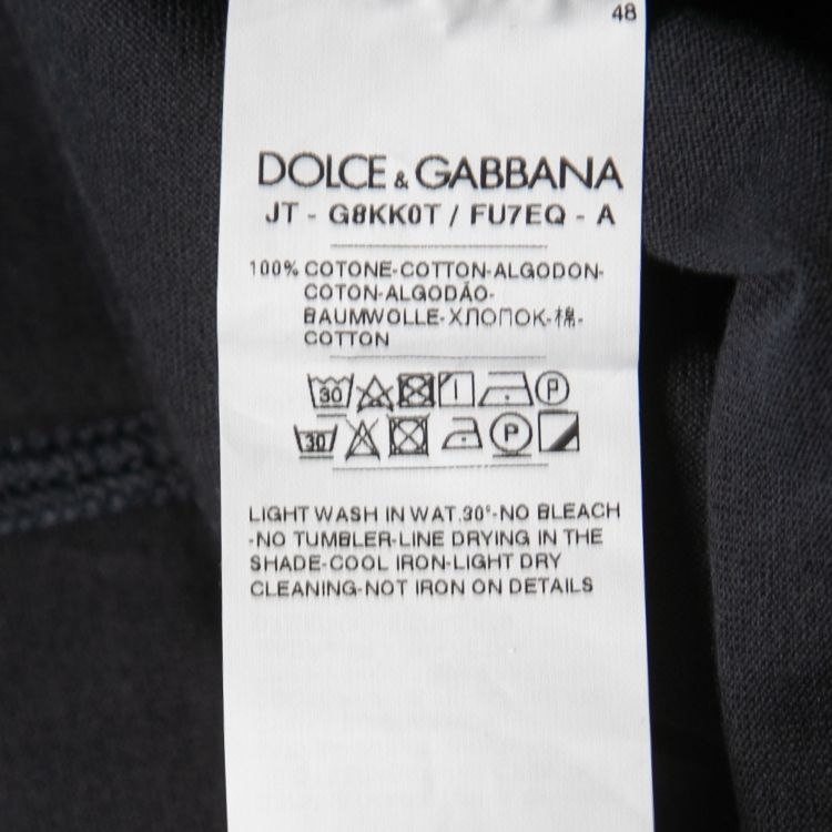 Pre Owned Dolce & Gabbana Navy Blue Cotton Logo Patch V-Neck T-Shirt 2XL