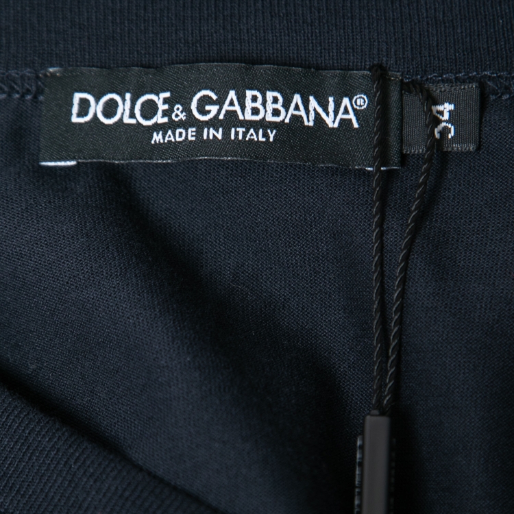 Pre Owned Dolce & Gabbana Navy Blue Cotton Logo Patch V-Neck T-Shirt 2XL