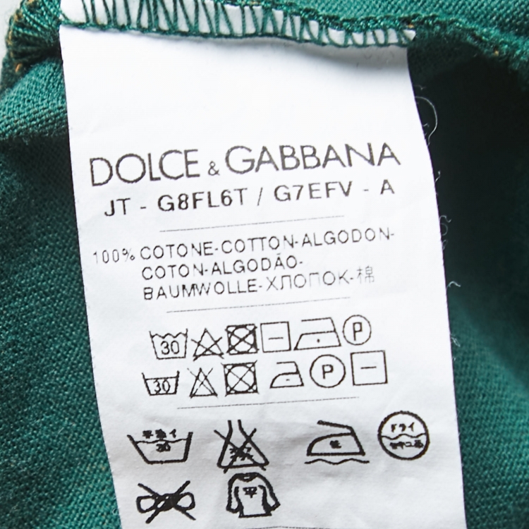 Pre Owned Dolce & Gabbana Green Crown Bee Flock Print Cotton T-Shirt M