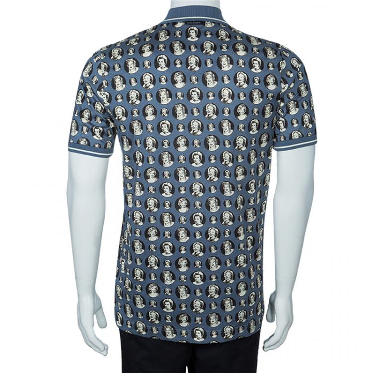 Pre Owned Dolce and Gabbana Men's Grey Marilyn Monroe Print Polo Shirt XL