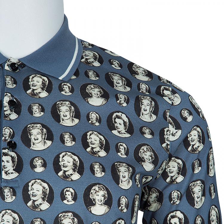 Pre Owned Dolce and Gabbana Men's Grey Marilyn Monroe Print Polo Shirt XL