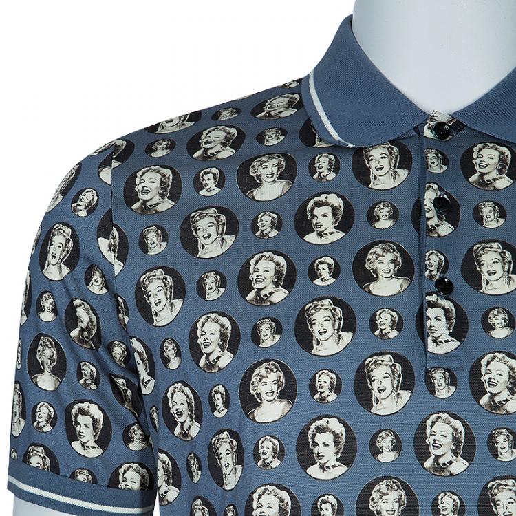 Pre Owned Dolce and Gabbana Men's Grey Marilyn Monroe Print Polo Shirt XL