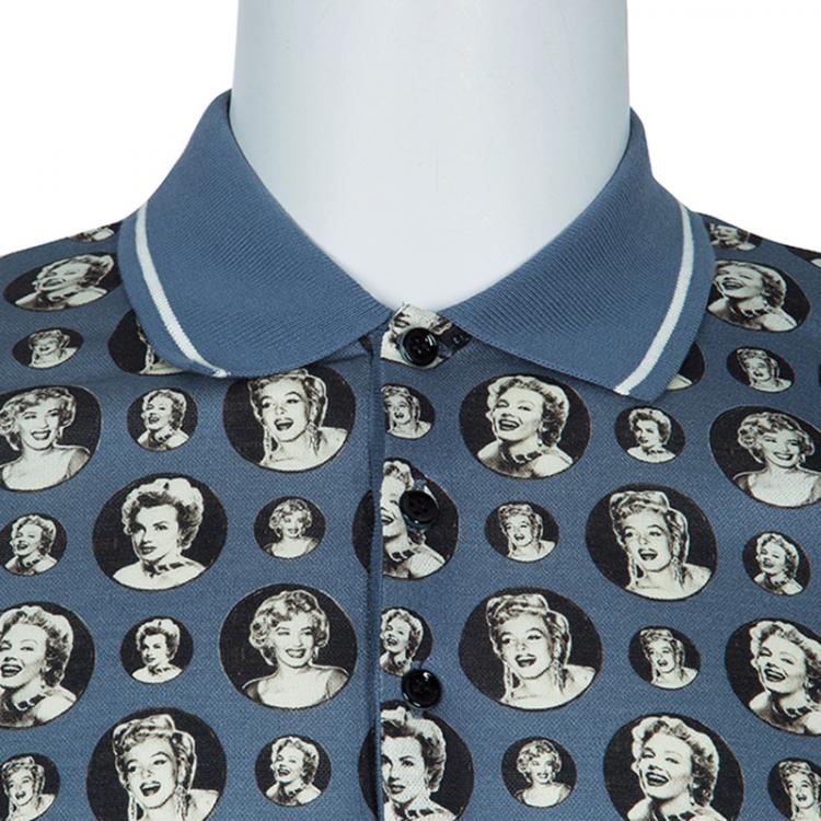 Pre Owned Dolce and Gabbana Men's Grey Marilyn Monroe Print Polo Shirt XL