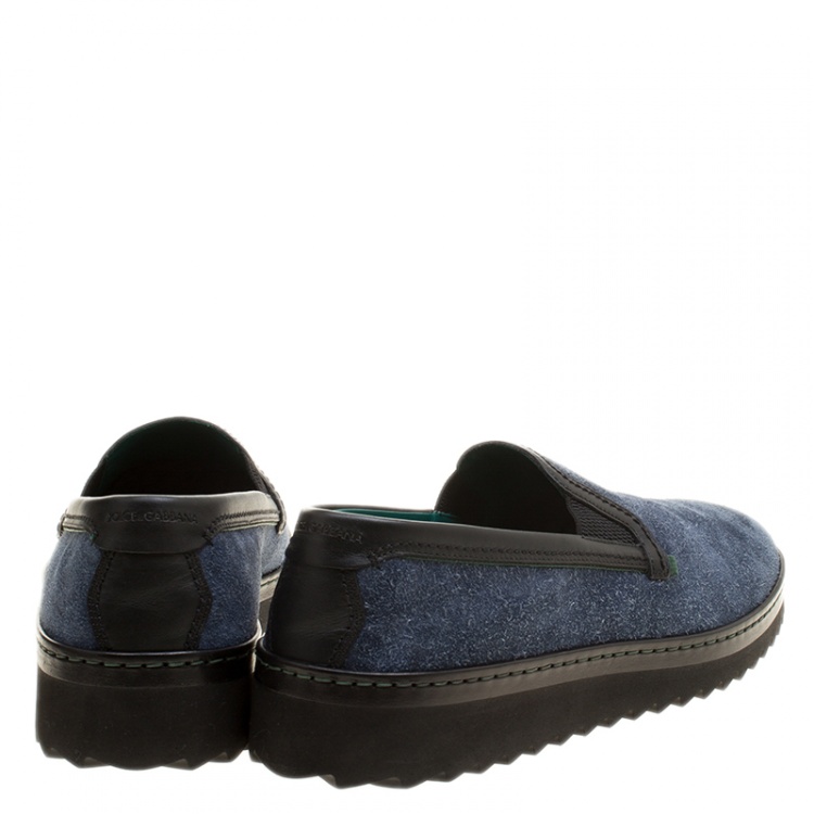 Pre Owned Dolce and Gabbana Blue Nubuck Mondello Slip On Sneakers Size 43