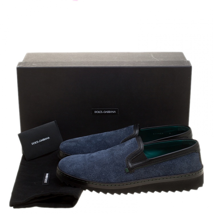 Pre Owned Dolce and Gabbana Blue Nubuck Mondello Slip On Sneakers Size 43