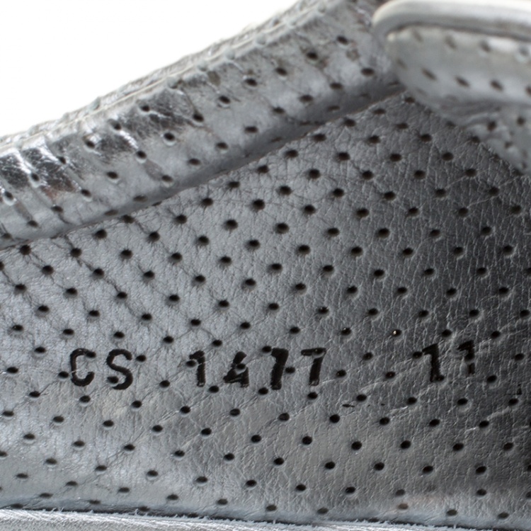 Pre Owned Dolce and Gabbana Metallic Silver Perforated Leather Sneakers Size 45