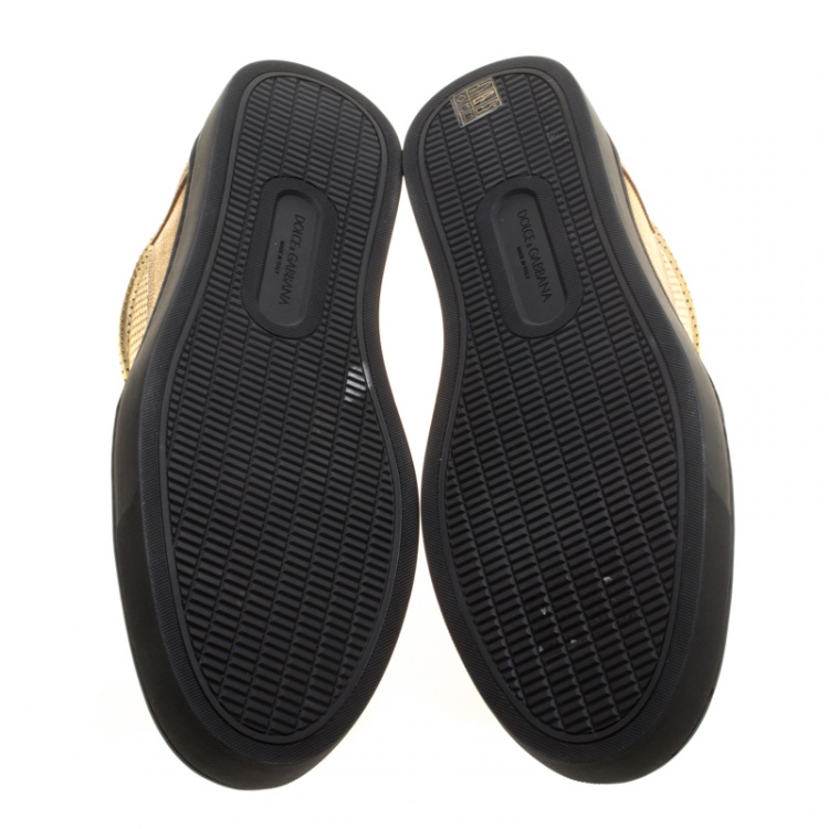 مملوكة مسبقًا Dolce and Gabbana Metallic Gold Perforated Leather Sneakers Size 45