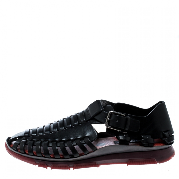 Pre Owned Dolce and Gabbana Black Leather Gladiator Flat Sandals Size 42.5