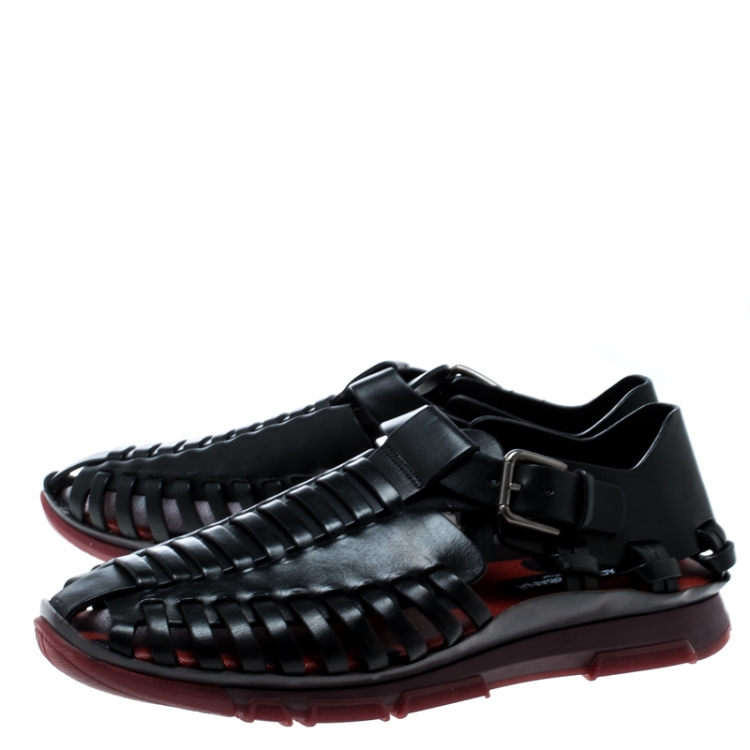 Pre Owned Dolce and Gabbana Black Leather Gladiator Flat Sandals Size 42.5