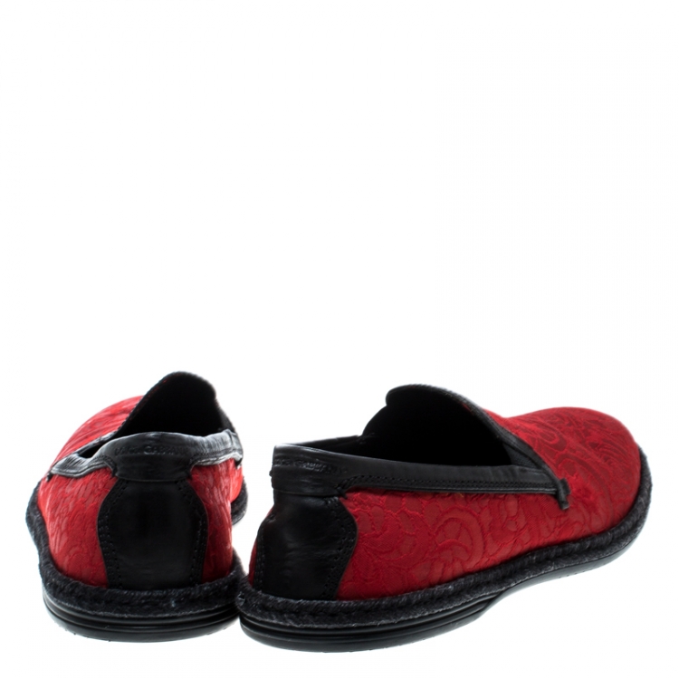 Pre Owned Dolce and Gabbana Red Floral Jacquard Fabric Espadrille Loafers Size 44