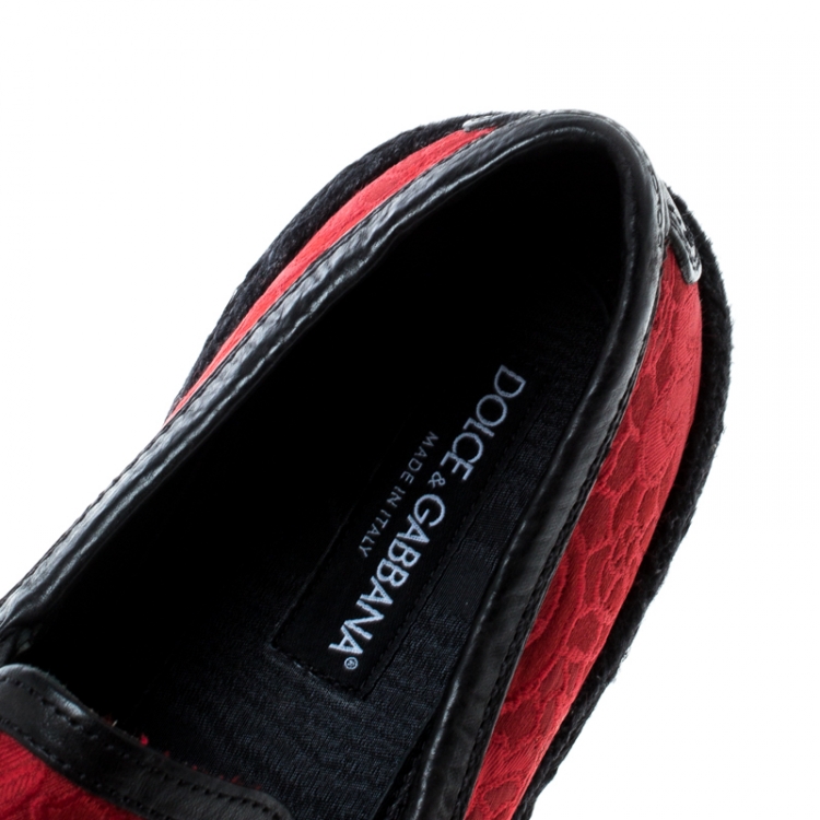 Pre Owned Dolce and Gabbana Red Floral Jacquard Fabric Espadrille Loafers Size 44