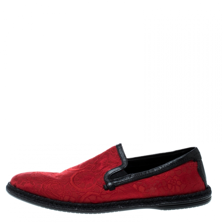 Pre Owned Dolce and Gabbana Red Floral Jacquard Fabric Espadrille Loafers Size 44