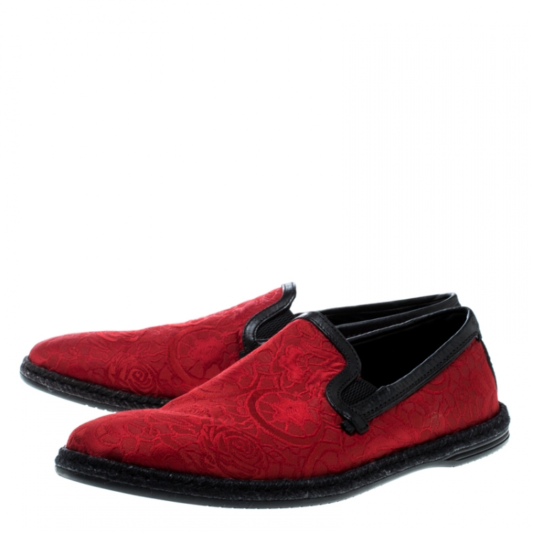 Pre Owned Dolce and Gabbana Red Floral Jacquard Fabric Espadrille Loafers Size 44
