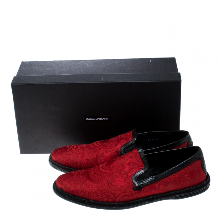 Pre Owned Dolce and Gabbana Red Floral Jacquard Fabric Espadrille Loafers Size 44