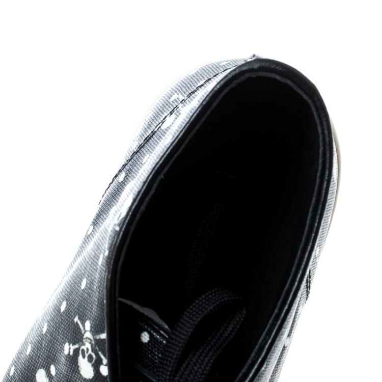 Pre Owned Dolce and Gabbana Black Skull and Cross Bone Print Canvas High Top Sneakers Size 42