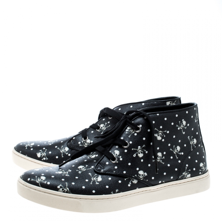 Pre Owned Dolce and Gabbana Black Skull and Cross Bone Print Canvas High Top Sneakers Size 42