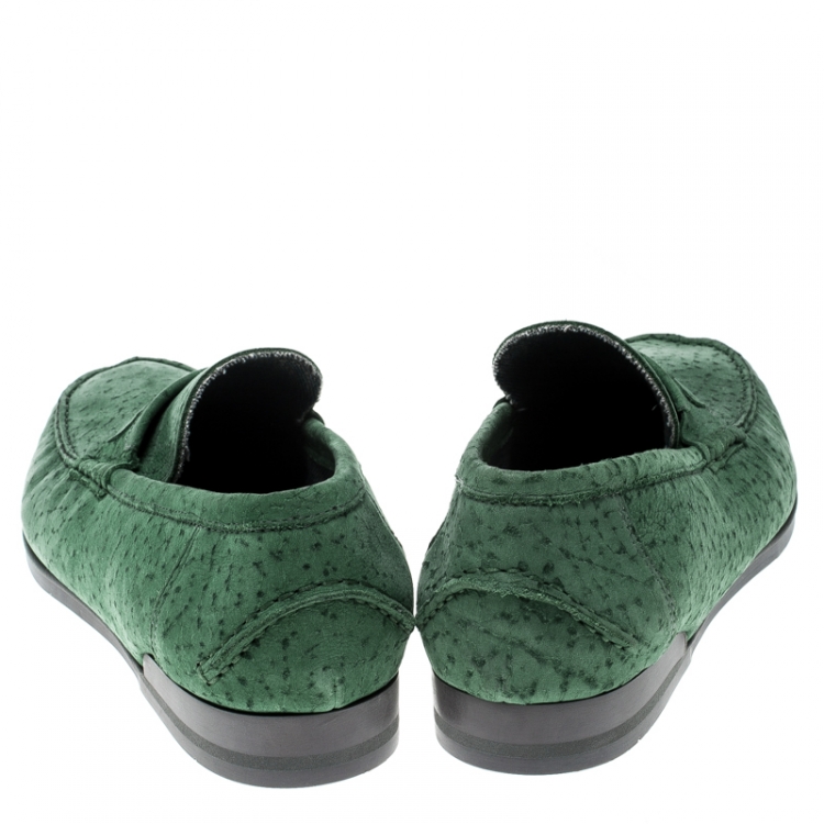 Pre Owned Dolce and Gabbana Green Textured Suede Genova Loafers Size 42.5