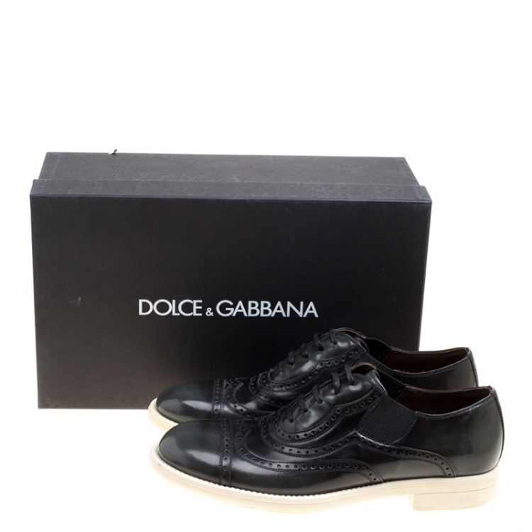 Pre Owned Dolce and Gabbana Black Brogue Leather Milano Oxfords Size 40