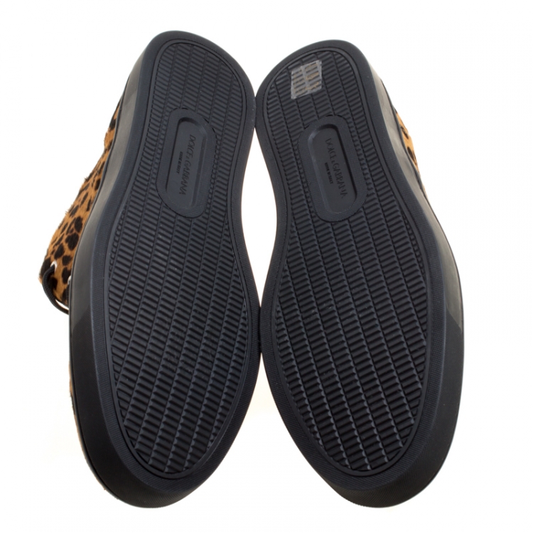 مملوكة مسبقًا Dolce and Gabbana Brown Leopard Print Calf Hair High Top Sneakers Size 44