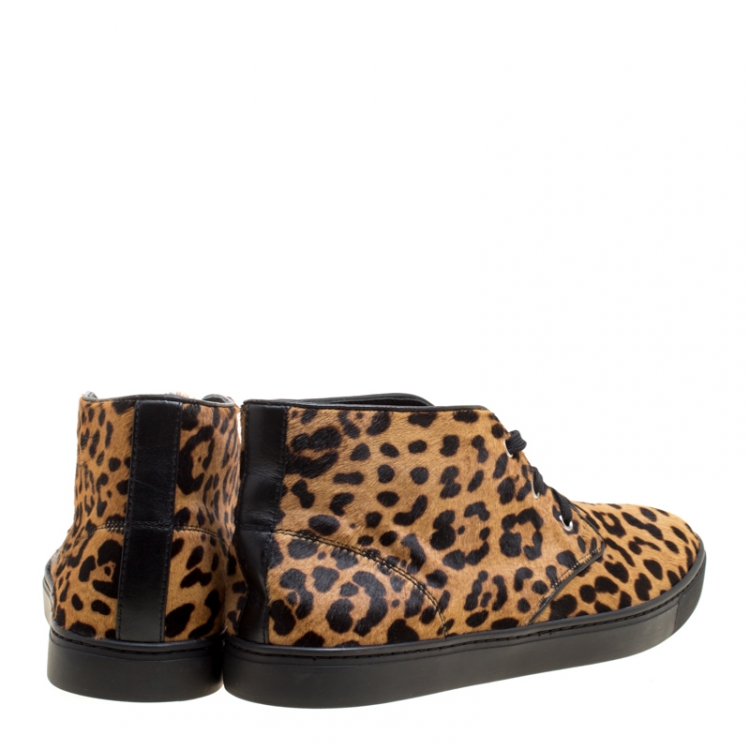 مملوكة مسبقًا Dolce and Gabbana Brown Leopard Print Calf Hair High Top Sneakers Size 44