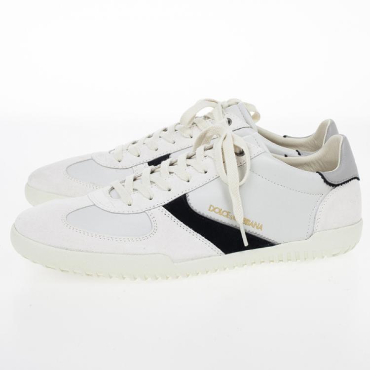 Pre Owned Dolce and Gabbana White Suede and Leather Sneakers Size 44.5