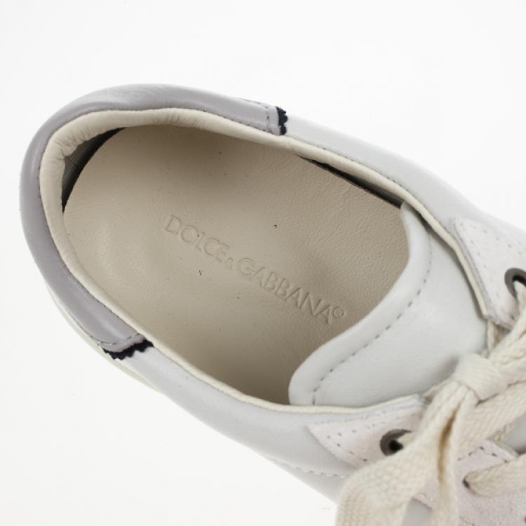 Pre Owned Dolce and Gabbana White Suede and Leather Sneakers Size 44.5