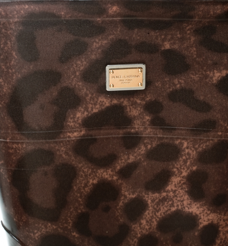 Pre Owned Dolce and Gabbana Brown Leopard Print Wellington Rubber Boots Size 39