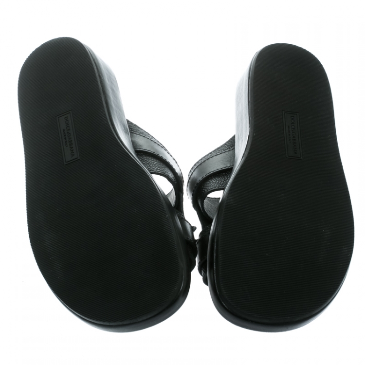Pre Owned Dolce and Gabbana Black Leather Buckle Platform Slide Sandals Size 40.5
