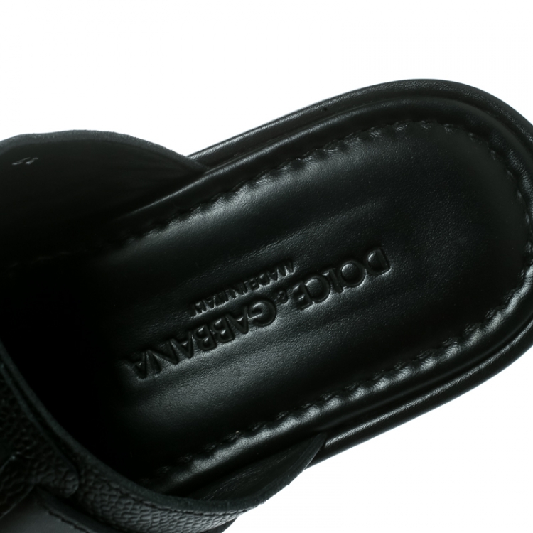 Pre Owned Dolce and Gabbana Black Leather Buckle Platform Slide Sandals Size 40.5