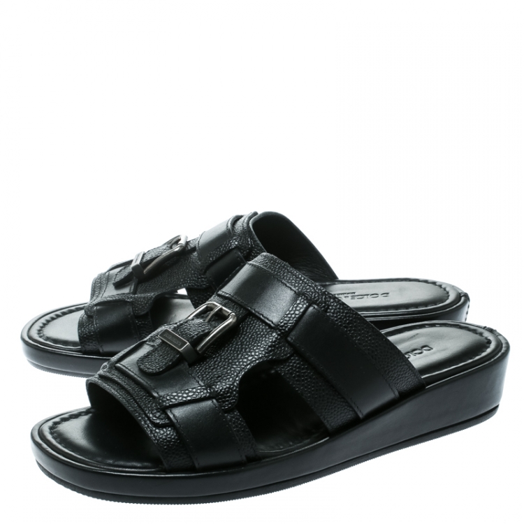 Pre Owned Dolce and Gabbana Black Leather Buckle Platform Slide Sandals Size 40.5