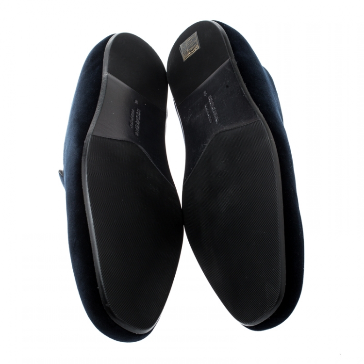 Pre Owned Dolce And Gabbana Oxford Blue Velvet Smoking Slippers Size 43