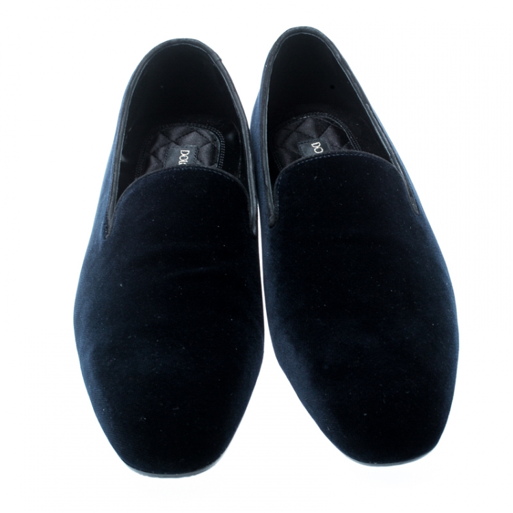 Pre Owned Dolce And Gabbana Oxford Blue Velvet Smoking Slippers Size 43