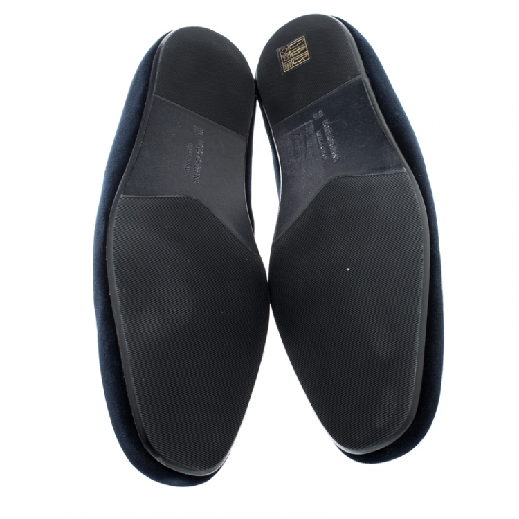 Pre Owned Dolce And Gabbana Oxford Blue Velvet Smoking Slippers Size 42.5