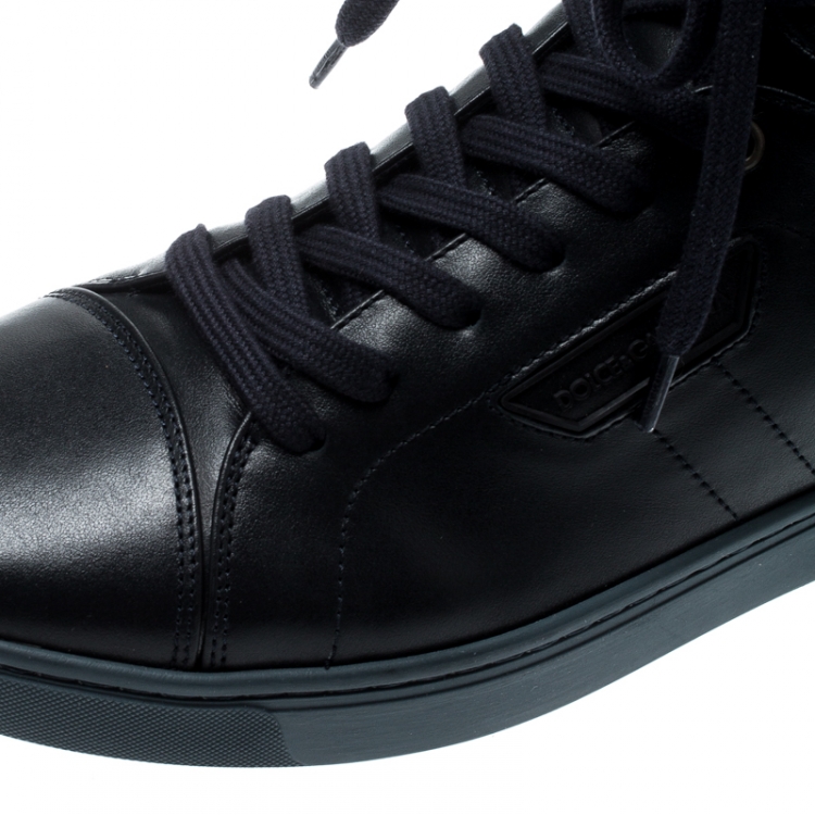 مملوكة مسبقًا Dolce And Gabbana Navy Blue Leather High Top Sneakers Size 42