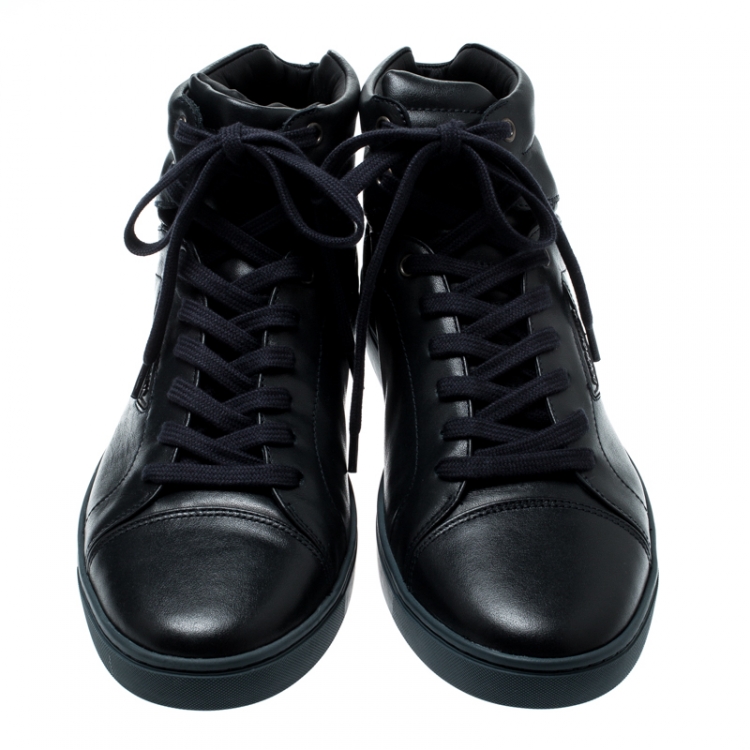 مملوكة مسبقًا Dolce And Gabbana Navy Blue Leather High Top Sneakers Size 42