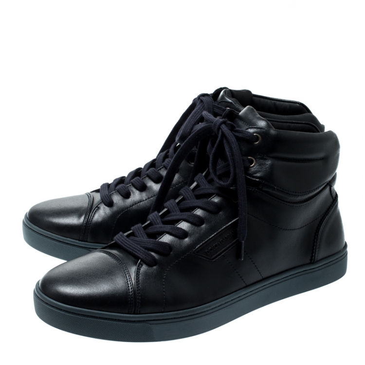 مملوكة مسبقًا Dolce And Gabbana Navy Blue Leather High Top Sneakers Size 42