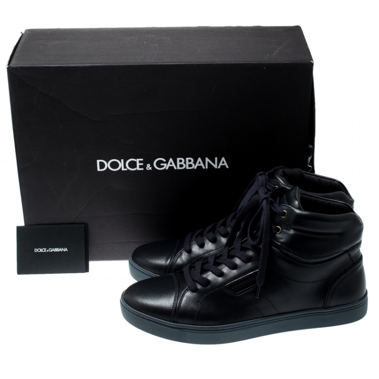 مملوكة مسبقًا Dolce And Gabbana Navy Blue Leather High Top Sneakers Size 42