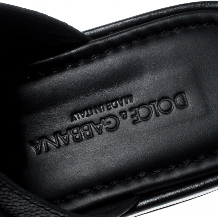 مملوكة مسبقًا Dolce and Gabbana Black Leather Buckle Platform Slide Sandals Size 40.5