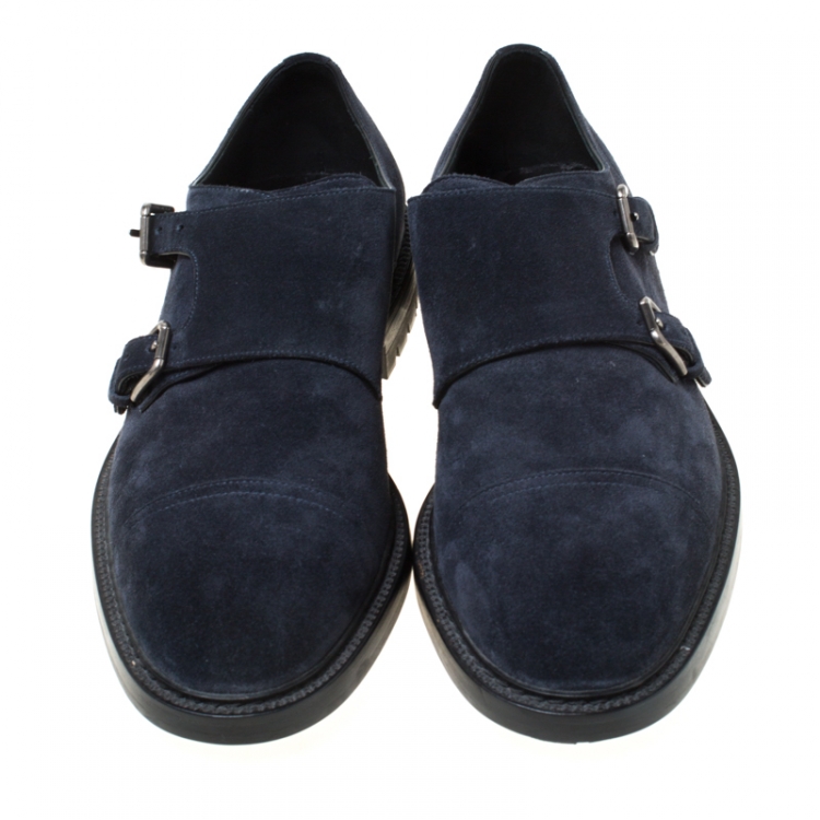 Pre Owned Dolce and Gabbana Oxford Blue Suede Marsala Monk Strap Oxfords Size 42