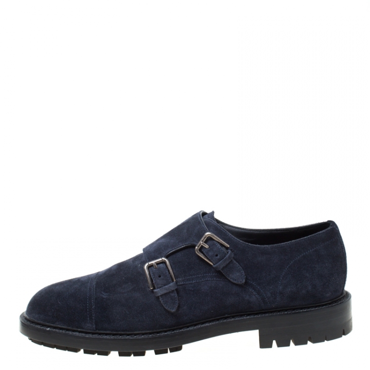 Pre Owned Dolce and Gabbana Oxford Blue Suede Marsala Monk Strap Oxfords Size 42