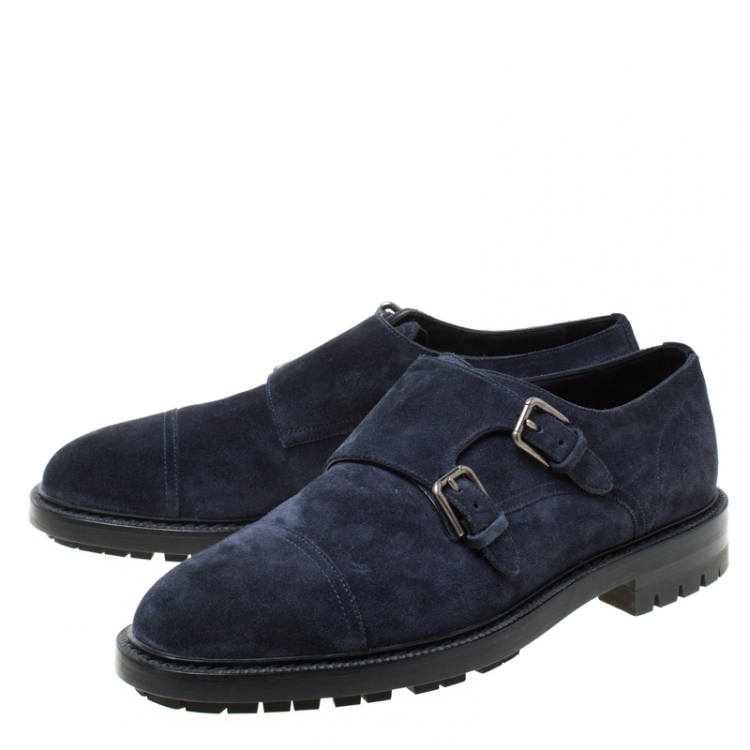 Pre Owned Dolce and Gabbana Oxford Blue Suede Marsala Monk Strap Oxfords Size 42