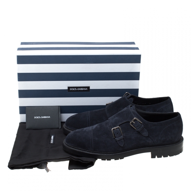 Pre Owned Dolce and Gabbana Oxford Blue Suede Marsala Monk Strap Oxfords Size 42