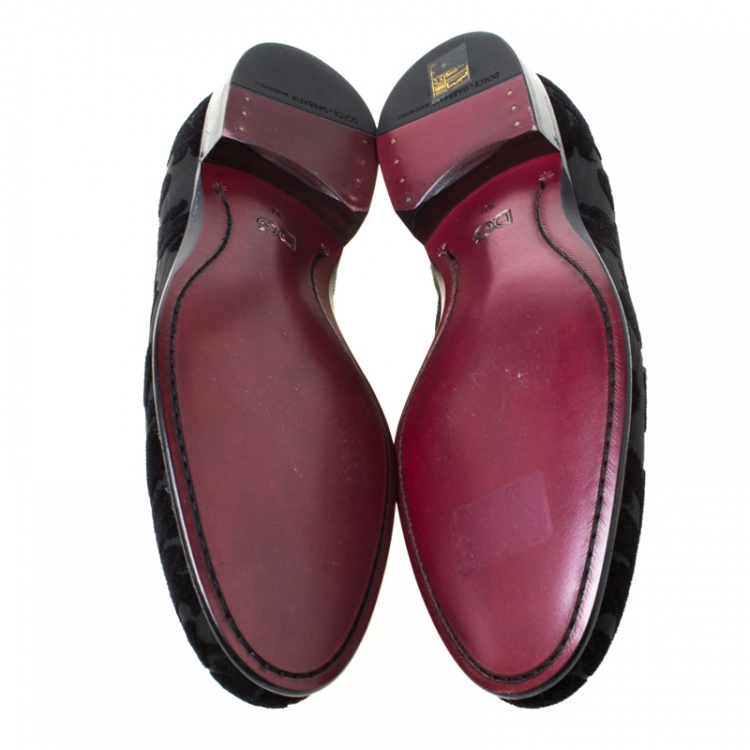 Pre Owned Dolce and Gabbana Black Brocade Fabric Lukas Smoking Slippers Size 44